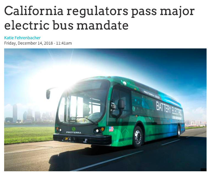 GreenBiz article: California regulators pass major electric bus mandate