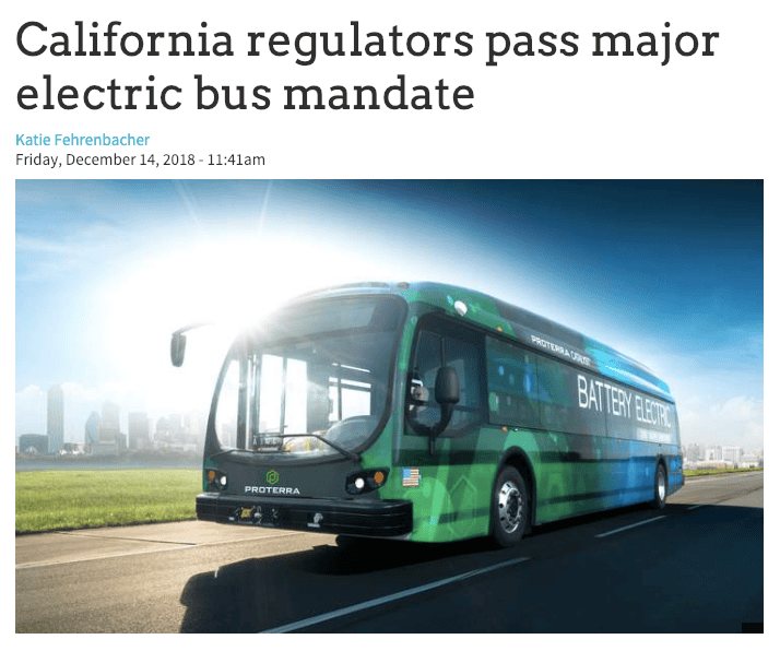 GreenBiz article: California regulators pass major electric bus mandate