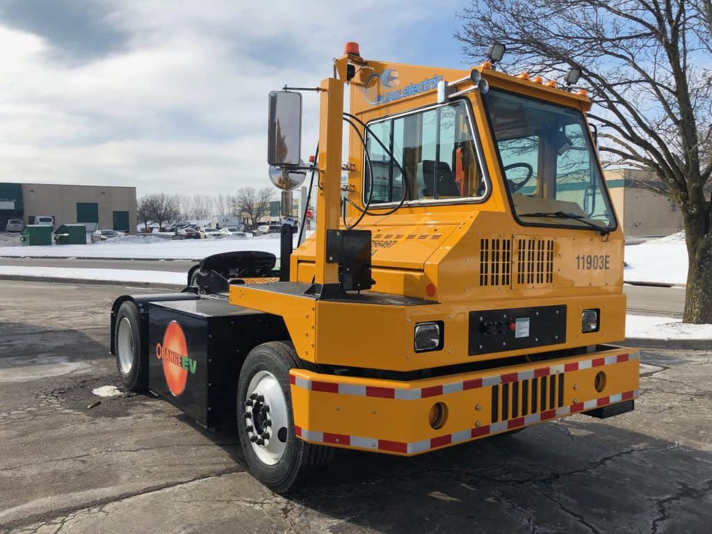 Yellow orange EV electric yard truck