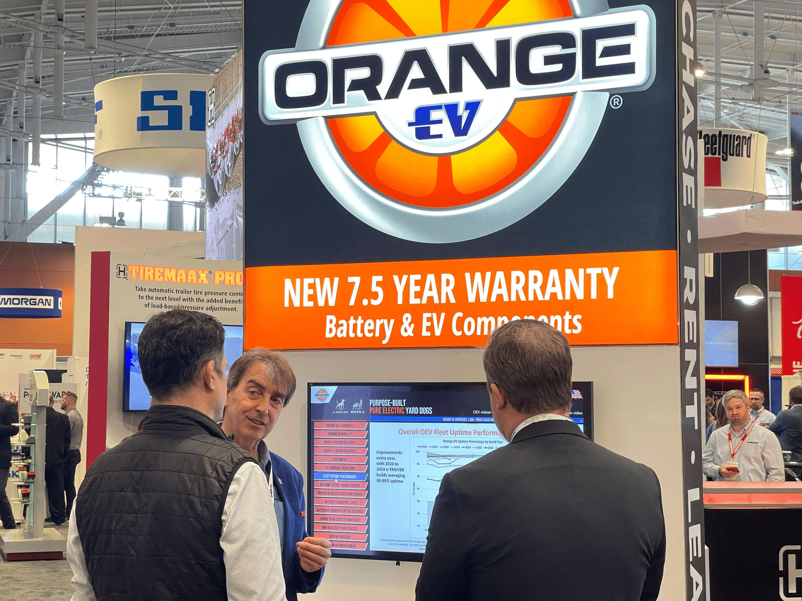 Tradeshow Picture of CEO Explaining Tradeshow Picture of Orange Ev CEO Explaining